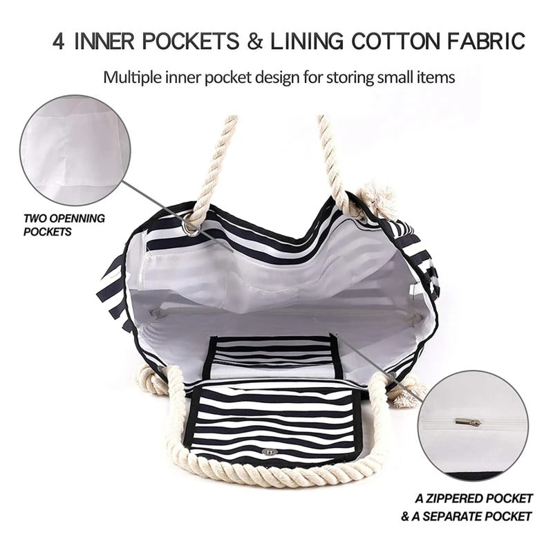 Striped canvas tote bag, view 5 - MRSLM