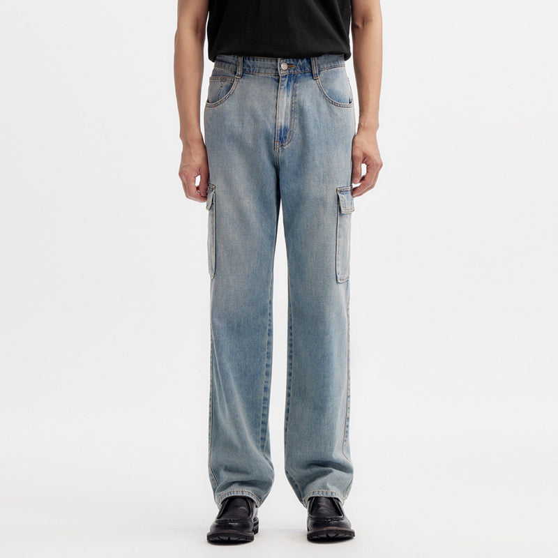 men's retro washed cargo jeans, view 7 - MRSLM