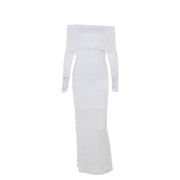 slim-fit off-shoulder lace dress, view 5 - MRSLM