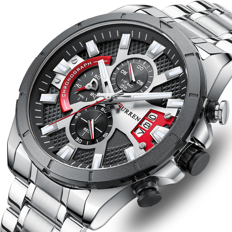 steel strap calendar quartz watch, view 4 - MRSLM