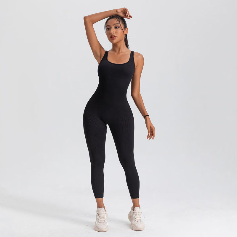 square neck bodycon yoga jumpsuit, view 17 - MRSLM