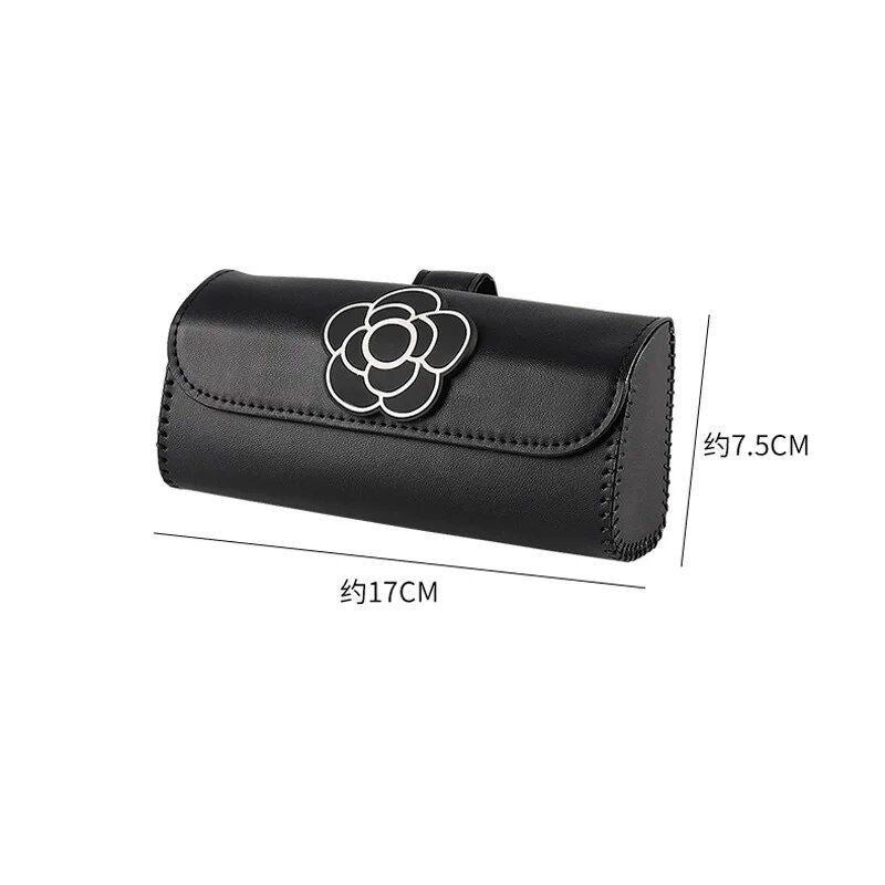 camellia flower leather car visor sunglasses holder, view 8 - MRSLM