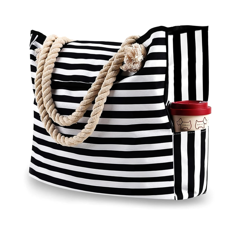 Striped canvas tote bag, view 2 - MRSLM