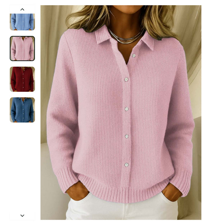 women's button knit lapel cardigan sweater, view 6 - MRSLM