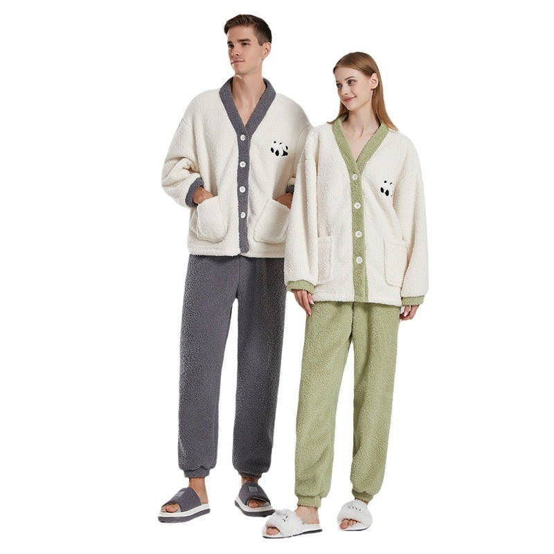 Women's plush panda print pajama set, view 9 - MRSLM