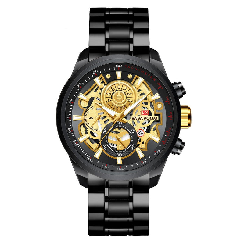 men's black gold quartz watch, view 3 - MRSLM