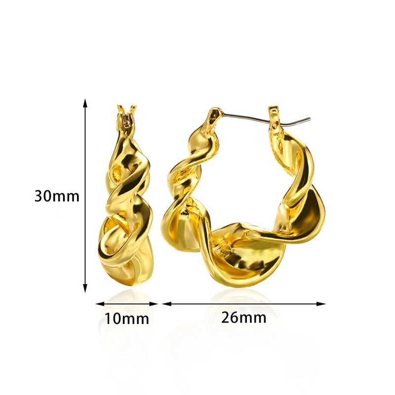 Gold color stainless steel hoop earrings, view 9 - MRSLM