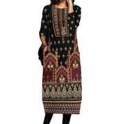 long-sleeve round-collar dress, view 3 - MRSLM