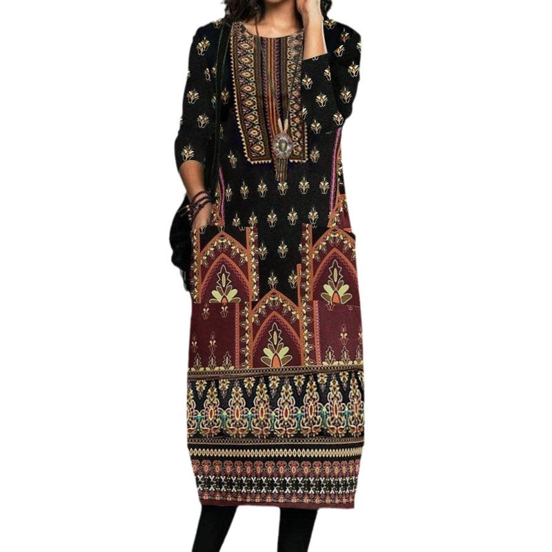 long-sleeve round-collar dress, view 3 - MRSLM