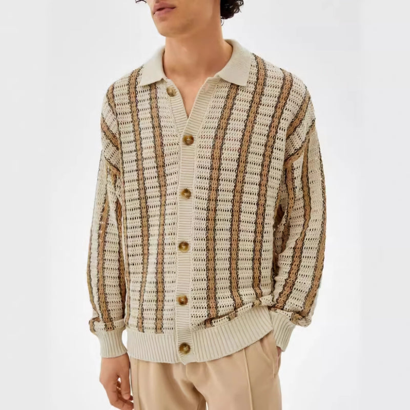 men's striped knit cardigan, view 4 - MRSLM