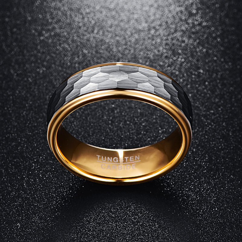 men's grey and gold tungsten steel ring, view 5 - MRSLM