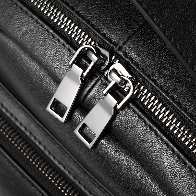 Men's solid black leather backpack, view 5 - MRSLM