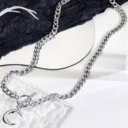 Silver crescent clavicle chain necklace, view 4 - MRSLM
