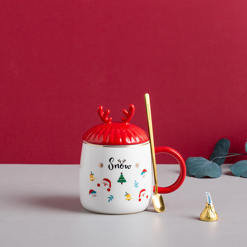Christmas ceramic mug with lid and spoon, view 10 - MRSLM