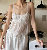 women's white square neck backless cami top, view 3 - MRSLM