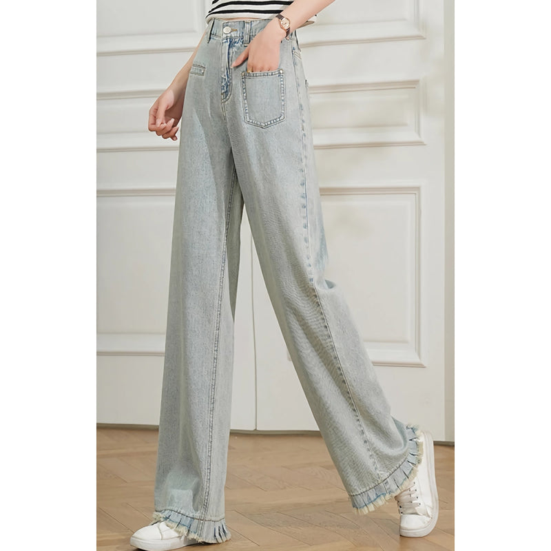 high waist retro wide leg denim pants, view 4 - MRSLM