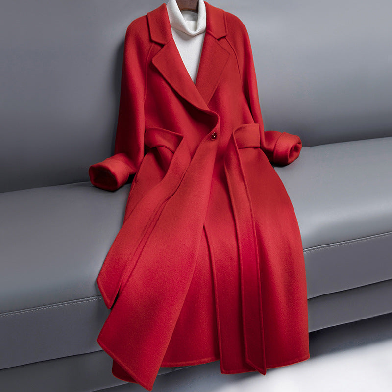 Women's belted long wool coat, view 4 - MRSLM