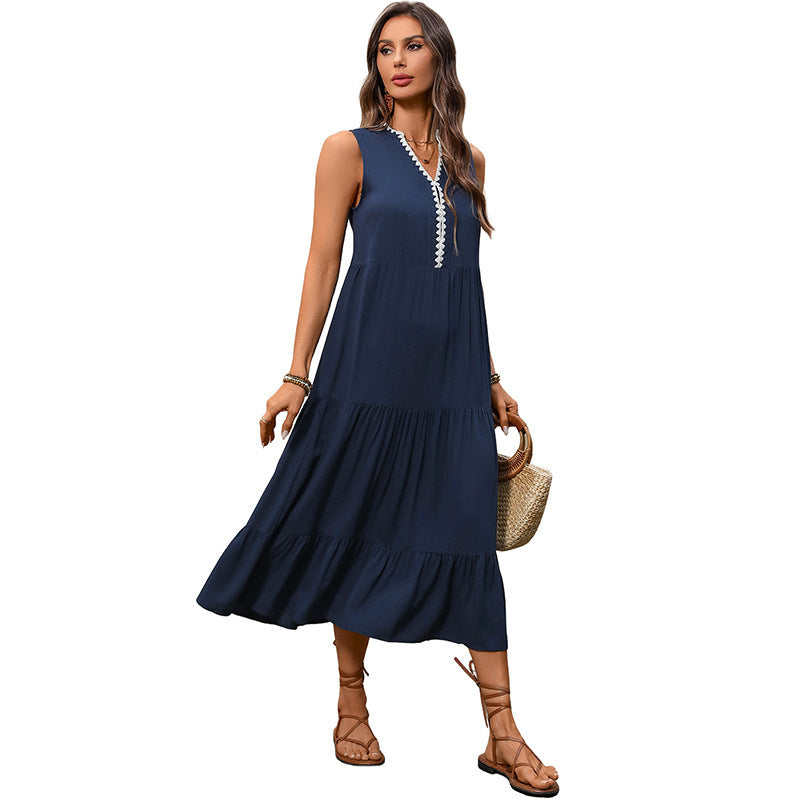 v-neck maxi dress with ruffled hem, view 5 - MRSLM