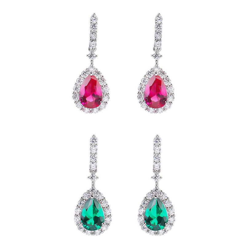 sterling silver red corundum water drop earrings, view 2 - MRSLM