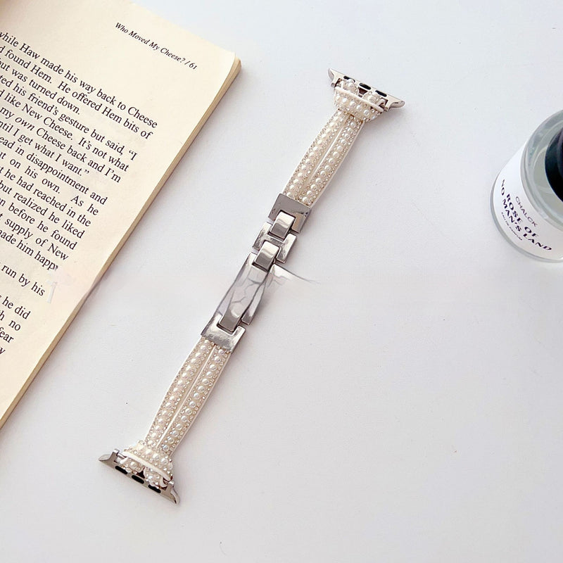 Pearl chain metal watch band, view 5 - MRSLM