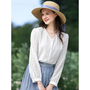 V-neck long-sleeve blouse, view 3 - MRSLM