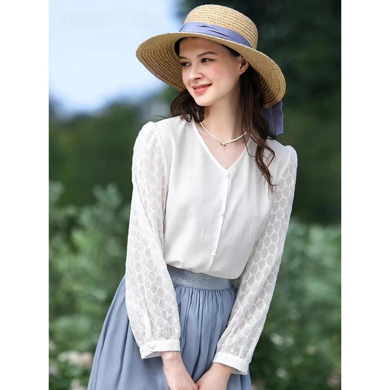 V-neck long-sleeve blouse, view 3 - MRSLM