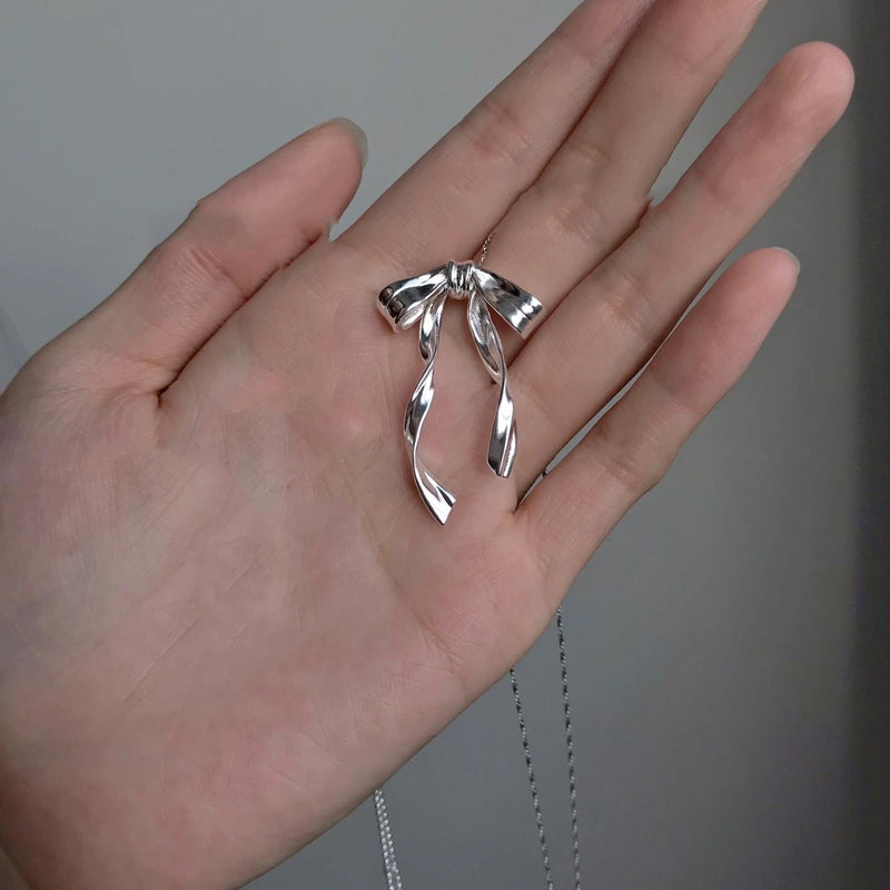 women's bow necklace S925 silver, view 3 - MRSLM