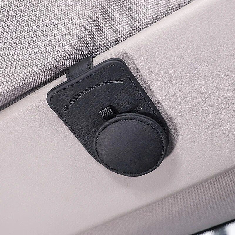 Leather car visor sunglass and card holder, view 4 - MRSLM