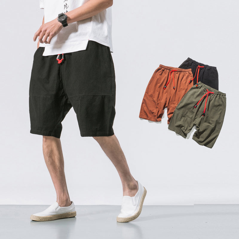 men's loose cropped pants hemp blend, view 3 - MRSLM