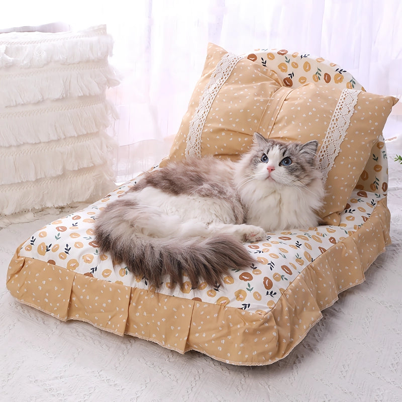 cute bow pet bed with detachable pillow, view 5 - MRSLM