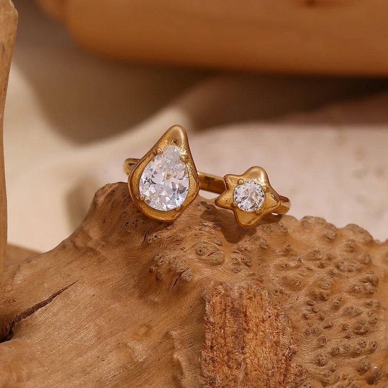 asymmetric water droplet star ring, view 5 - MRSLM