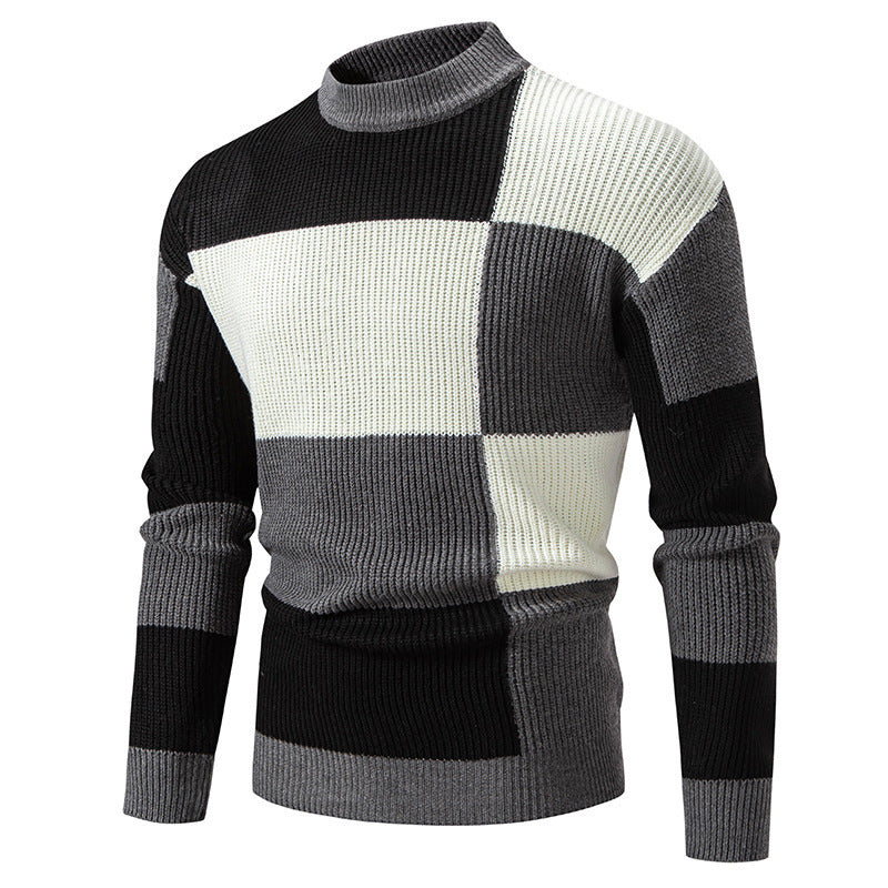 Men's Sweater Half Turtleneck Color Matching Casual
