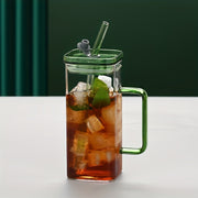 square glass cup with handle and straw, view 8 - MRSLM