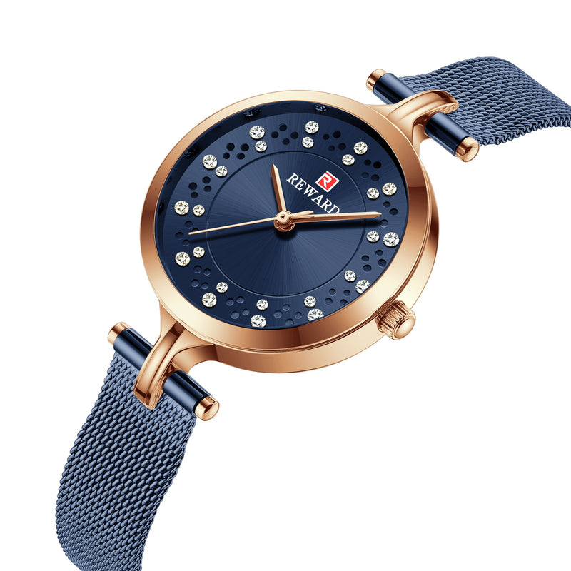 ladies rhinestone mesh strap quartz watch, view 9 - MRSLM