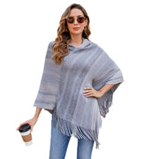 knitted tassel shawl cape, view 3 - MRSLM