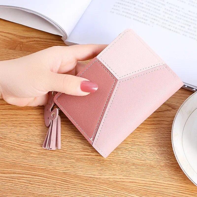 plaid mini wallet with tassel, view 4 - MRSLM
