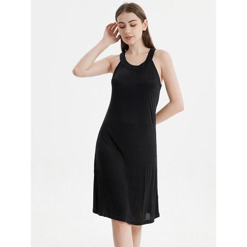 silk blend halterneck midi dress, view 11 - MRSLM