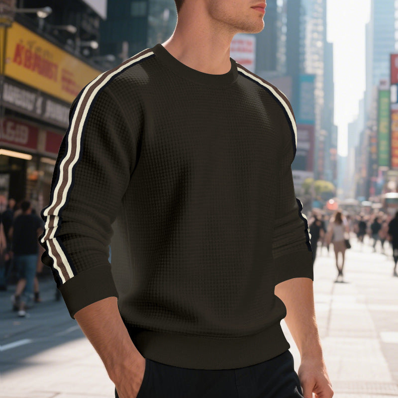 men's striped round neck sweater, view 6 - MRSLM