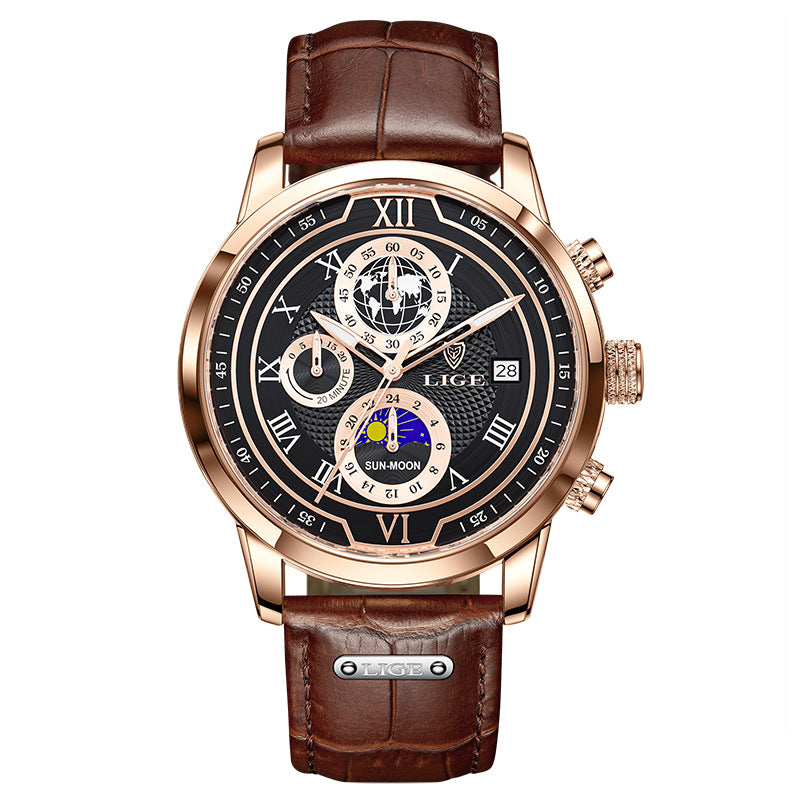 men's moon phase quartz watch, view 5 - MRSLM