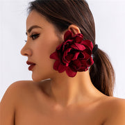 fluffy fabric flower stud earrings, view 4 - MRSLM