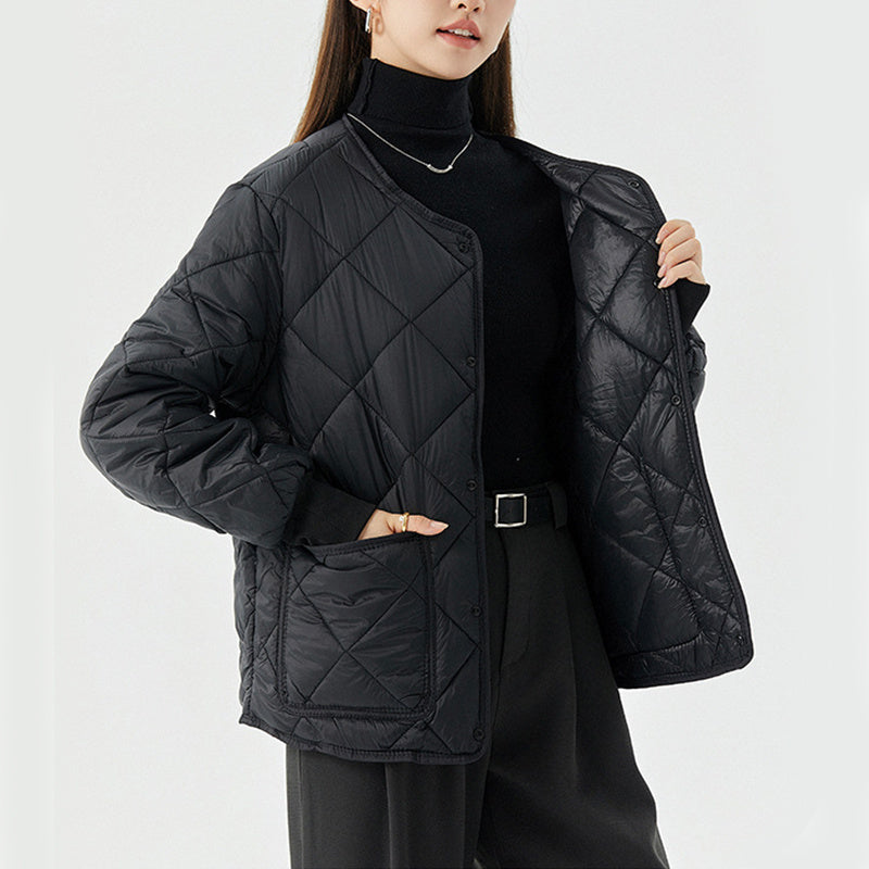 rhombus quilted round-neck jacket, view 2 - MRSLM