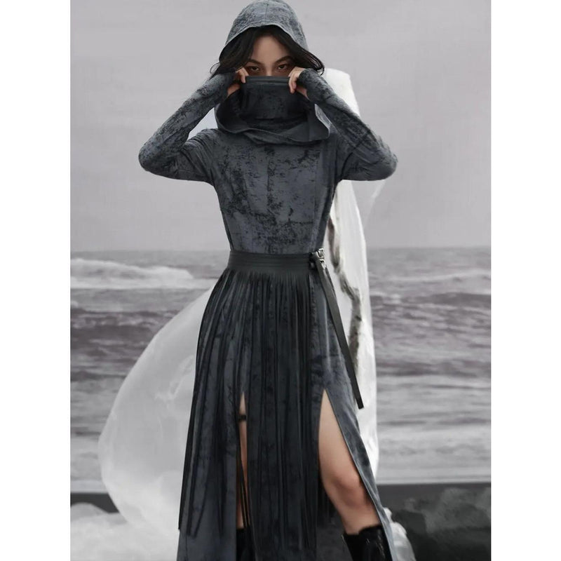 hooded high neck knit dress, view 6 - MRSLM