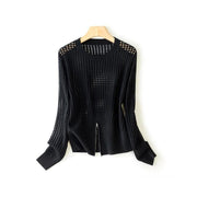 hollow out silk blend sweater, view 3 - MRSLM