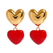 18K gold plated red heart pendant earrings, view 7 - MRSLM