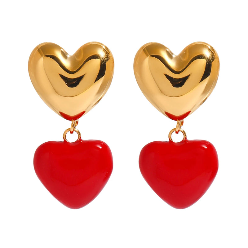 18K gold plated red heart pendant earrings, view 7 - MRSLM
