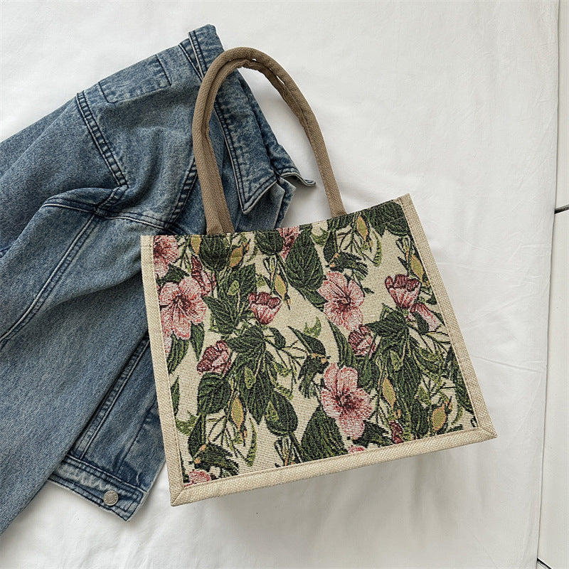 linen button vintage floral handbag, view 4 - MRSLM