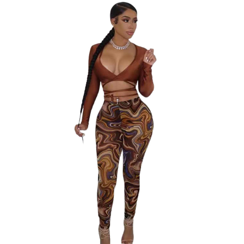 mesh floral print two-piece set, view 6 - MRSLM