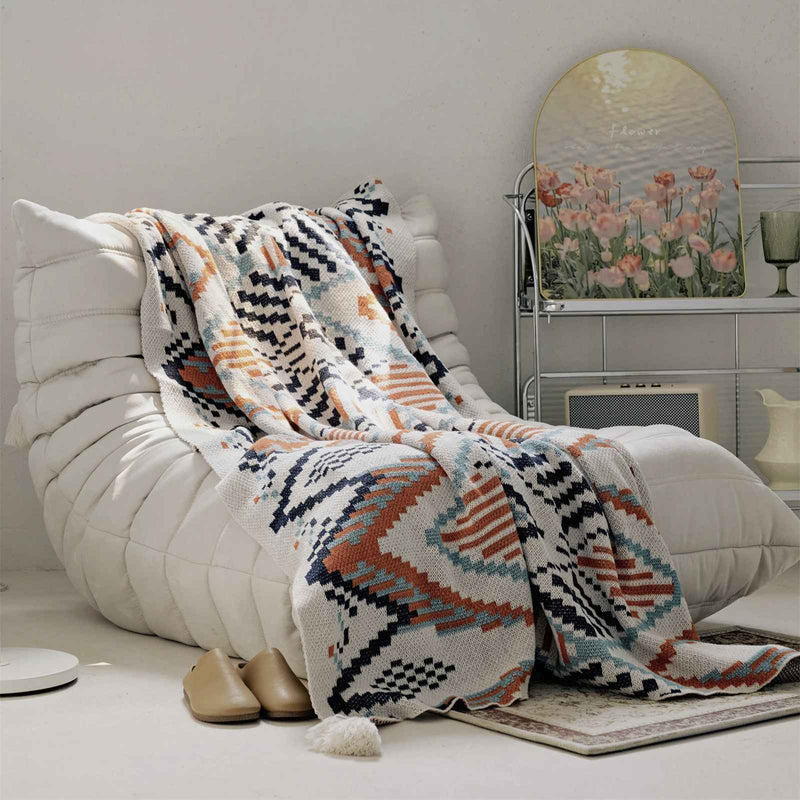 boho geometric thin cotton blanket, view 3 - MRSLM