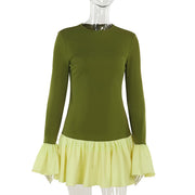 contrast color long sleeve swing dress, view 5 - MRSLM