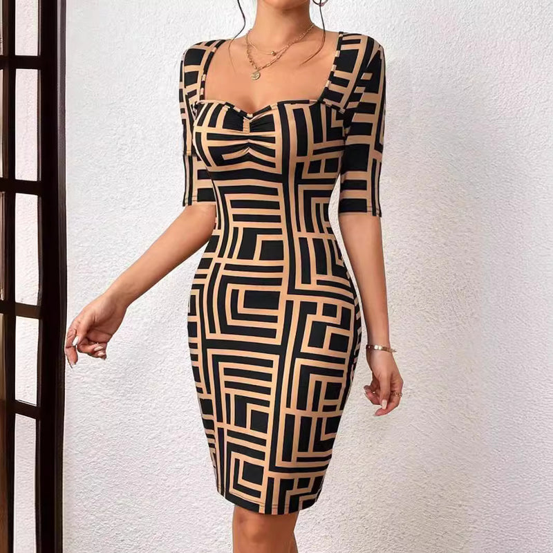 printed square collar dress, view 4 - MRSLM